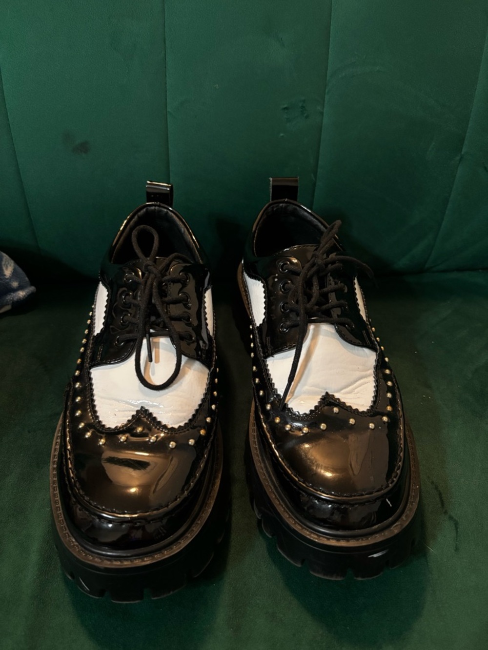 Black & White Studded Platform Brogues - Picture 2 of 8